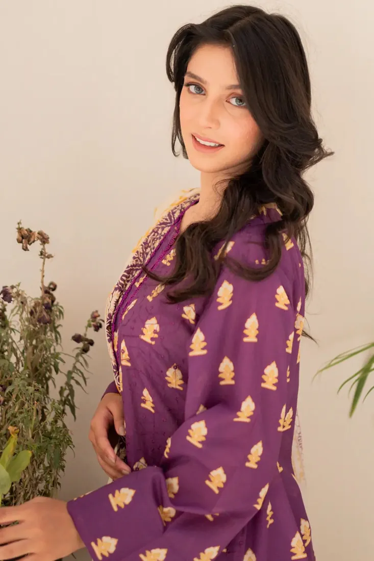 Purple Chikankari Printed Lawn 3-Piece Suit - image 3