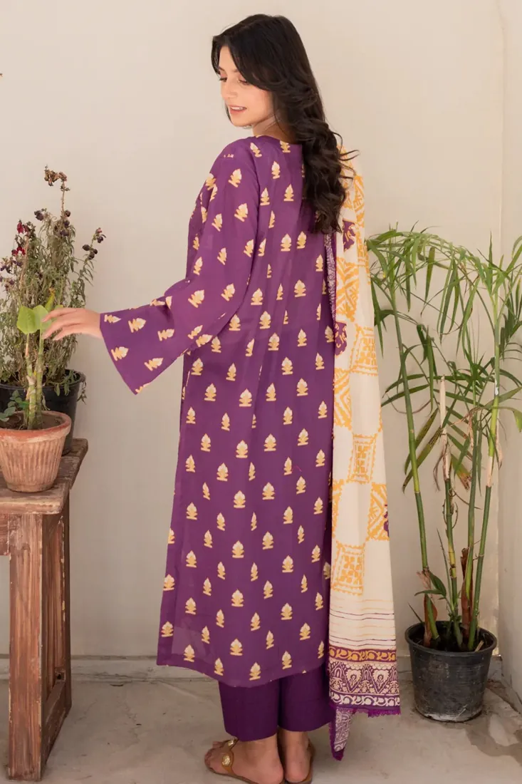 Purple Chikankari Printed Lawn 3-Piece Suit - image 4