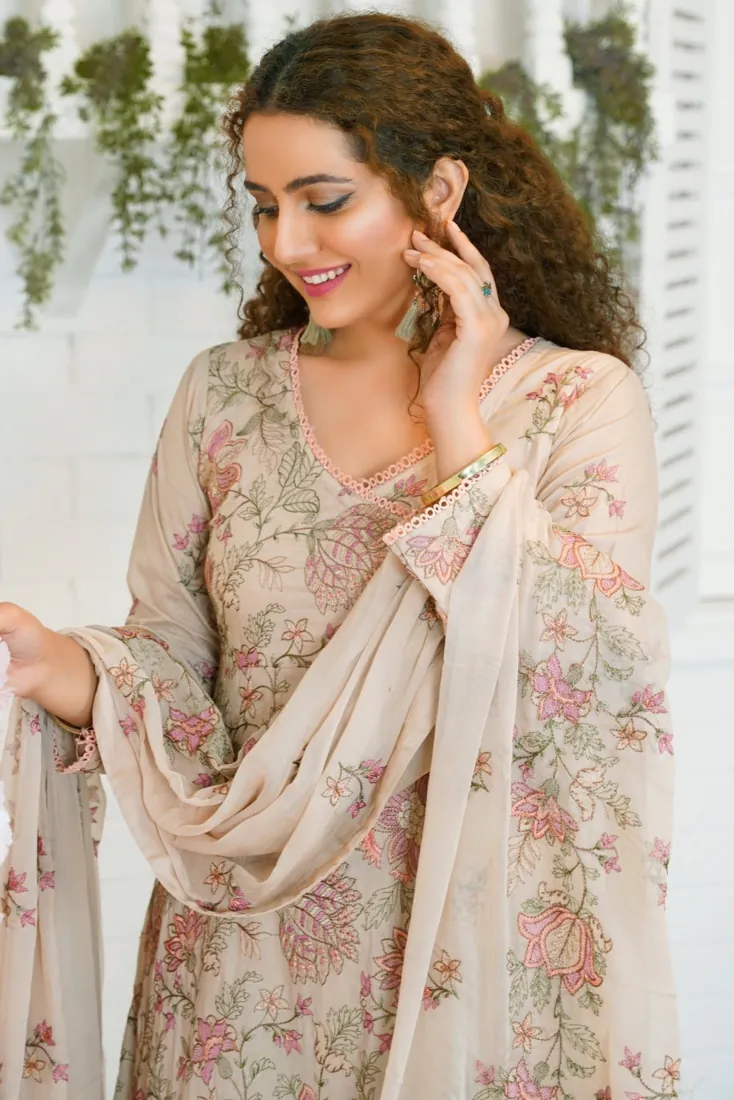 Nude Beige Embroidered Lawn 3-Piece Suit - image 2