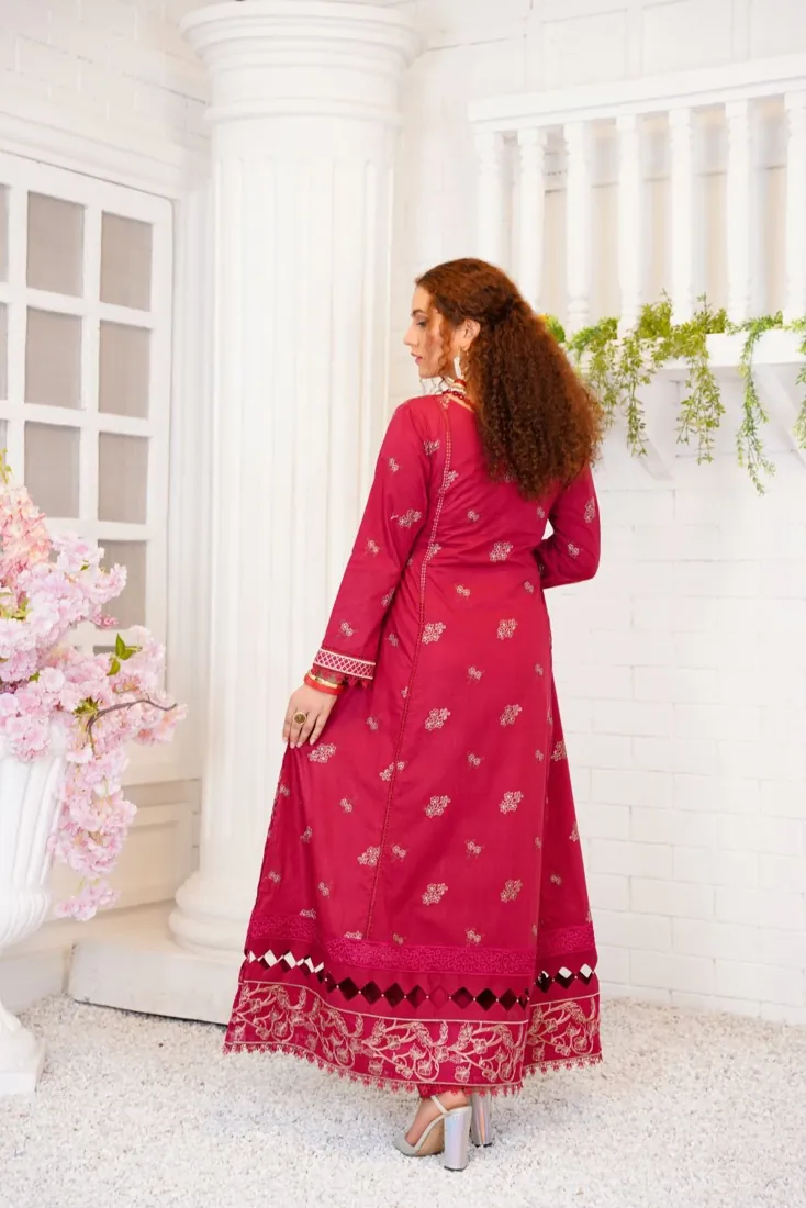 Red Embroidered Lawn 3-Piece Suit - image 2