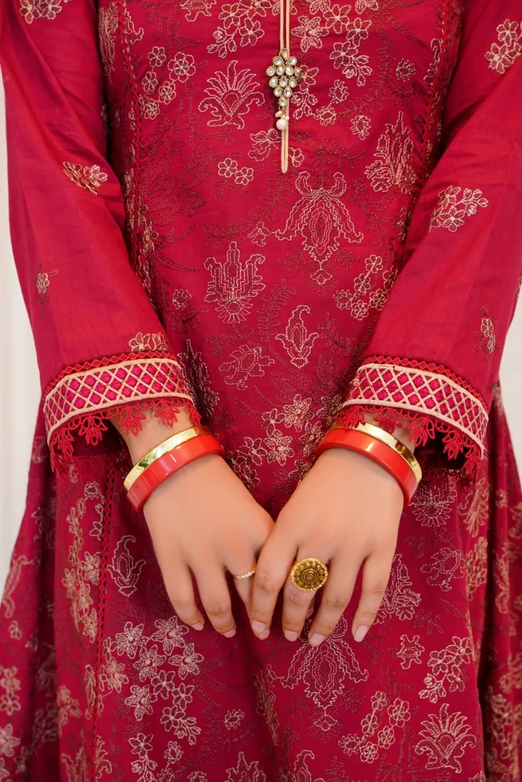 Red Embroidered Lawn 3-Piece Suit - image 3