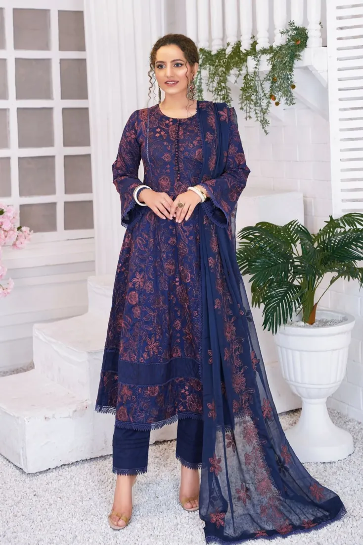 Navy Blue Embroidered Lawn 3-Piece Suit - image 1