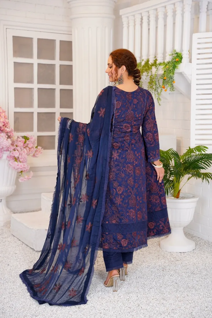 Navy Blue Embroidered Lawn 3-Piece Suit - image 4