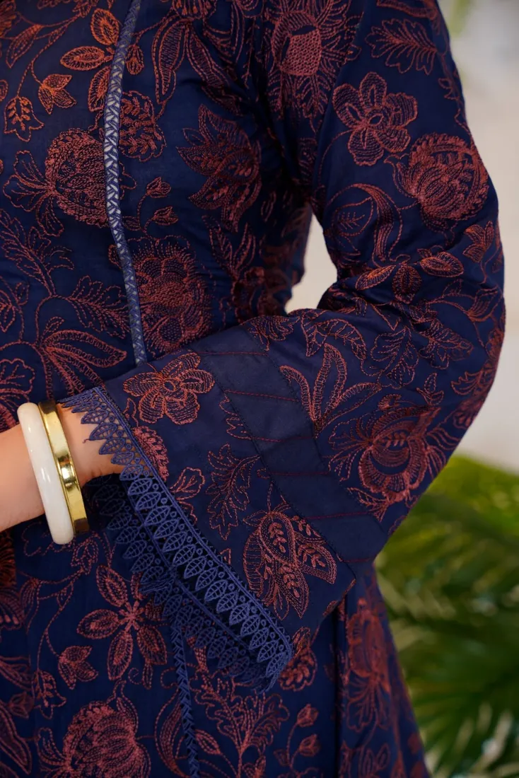 Navy Blue Embroidered Lawn 3-Piece Suit - image 5