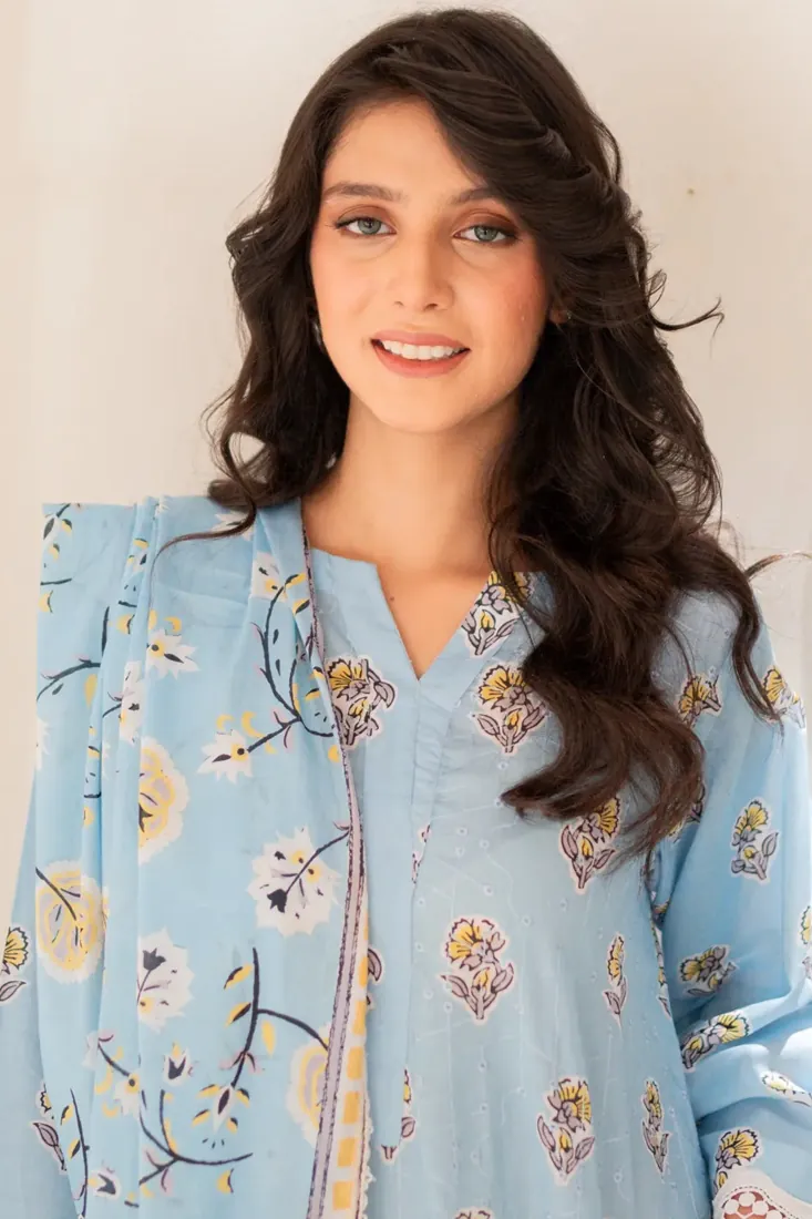 Sky Blue Chikankari Lawn 3-Piece Suit - image 2