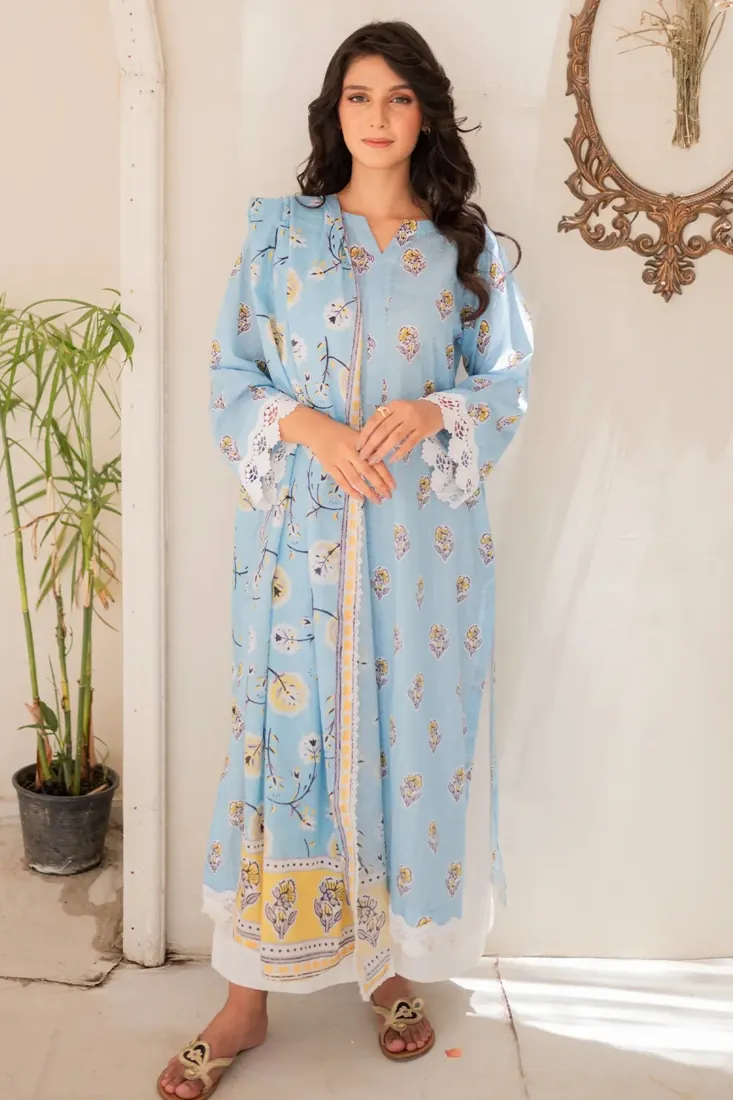 Sky Blue Chikankari Lawn 3-Piece Suit - image 3