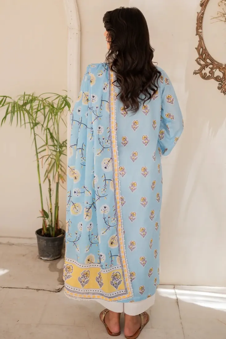 Sky Blue Chikankari Lawn 3-Piece Suit - image 4