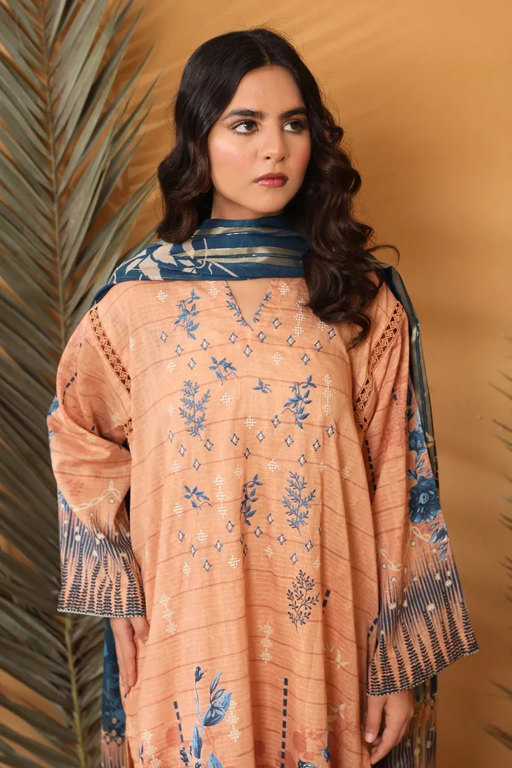 Peach Embroidered Printed Lawn 3-Piece Suit - image 1