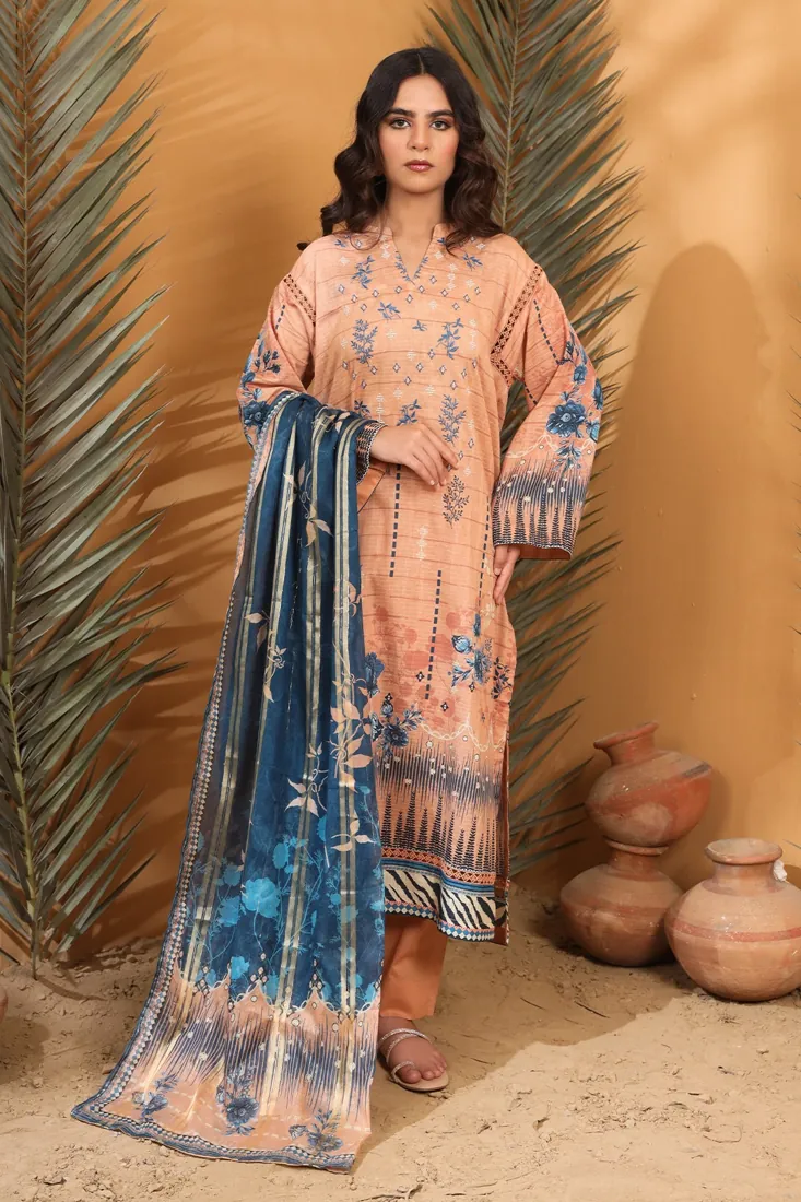 Peach Embroidered Printed Lawn 3-Piece Suit - image 2