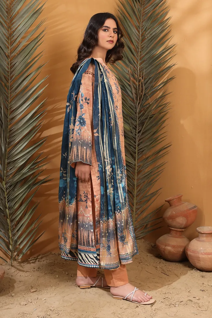 Peach Embroidered Printed Lawn 3-Piece Suit - image 3