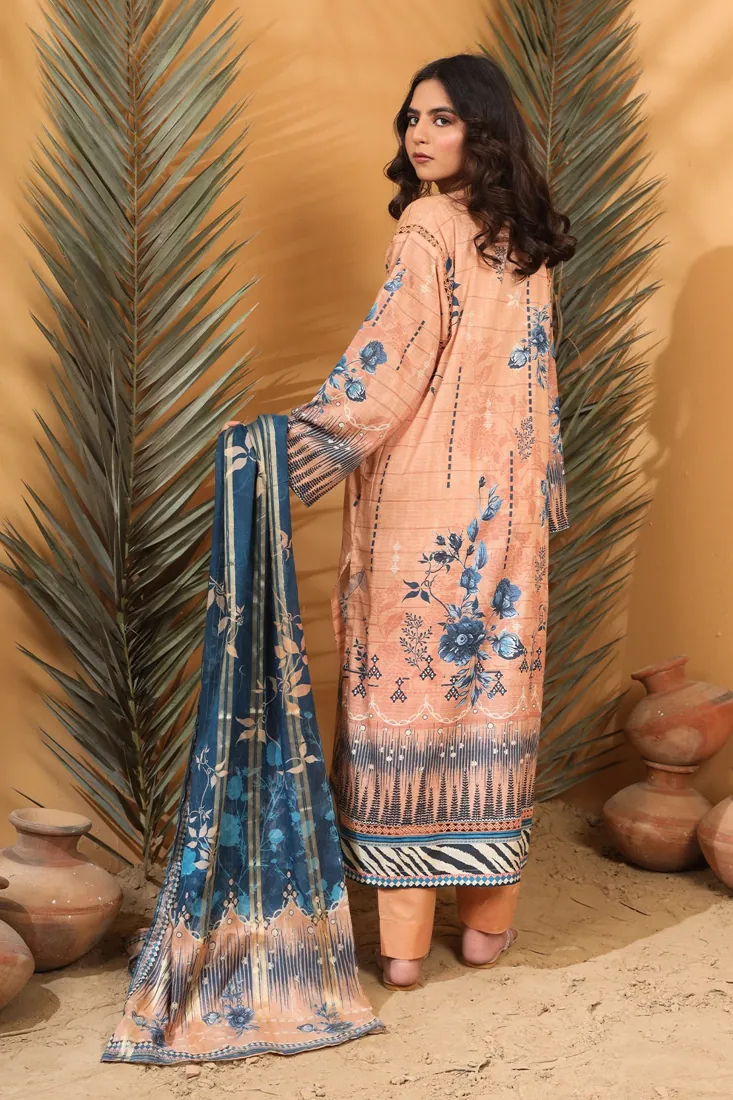 Peach Embroidered Printed Lawn 3-Piece Suit - image 4