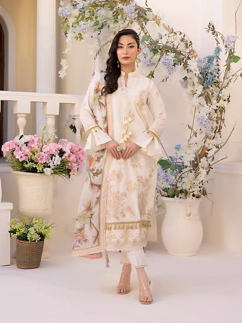 Ivory Embroidered Silk Lawn 3-Piece Suit - image 1