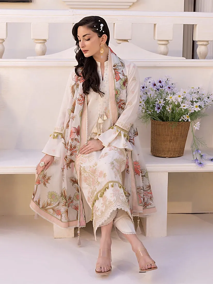 Ivory Embroidered Silk Lawn 3-Piece Suit - image 3