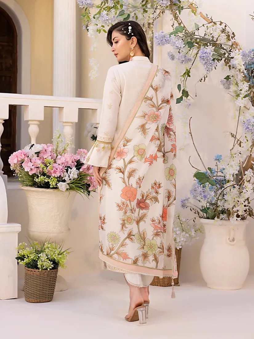 Ivory Embroidered Silk Lawn 3-Piece Suit - image 4