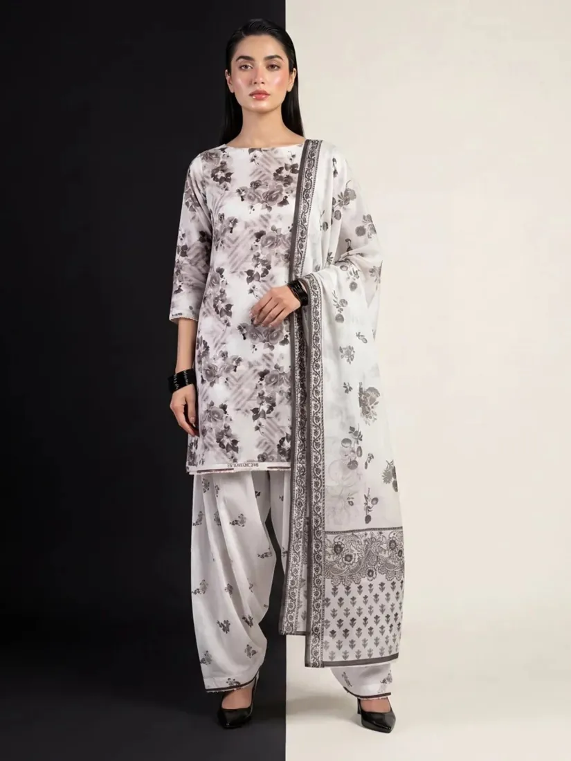 Off-White Printed Silk Lawn 3-Piece Suit - image 1