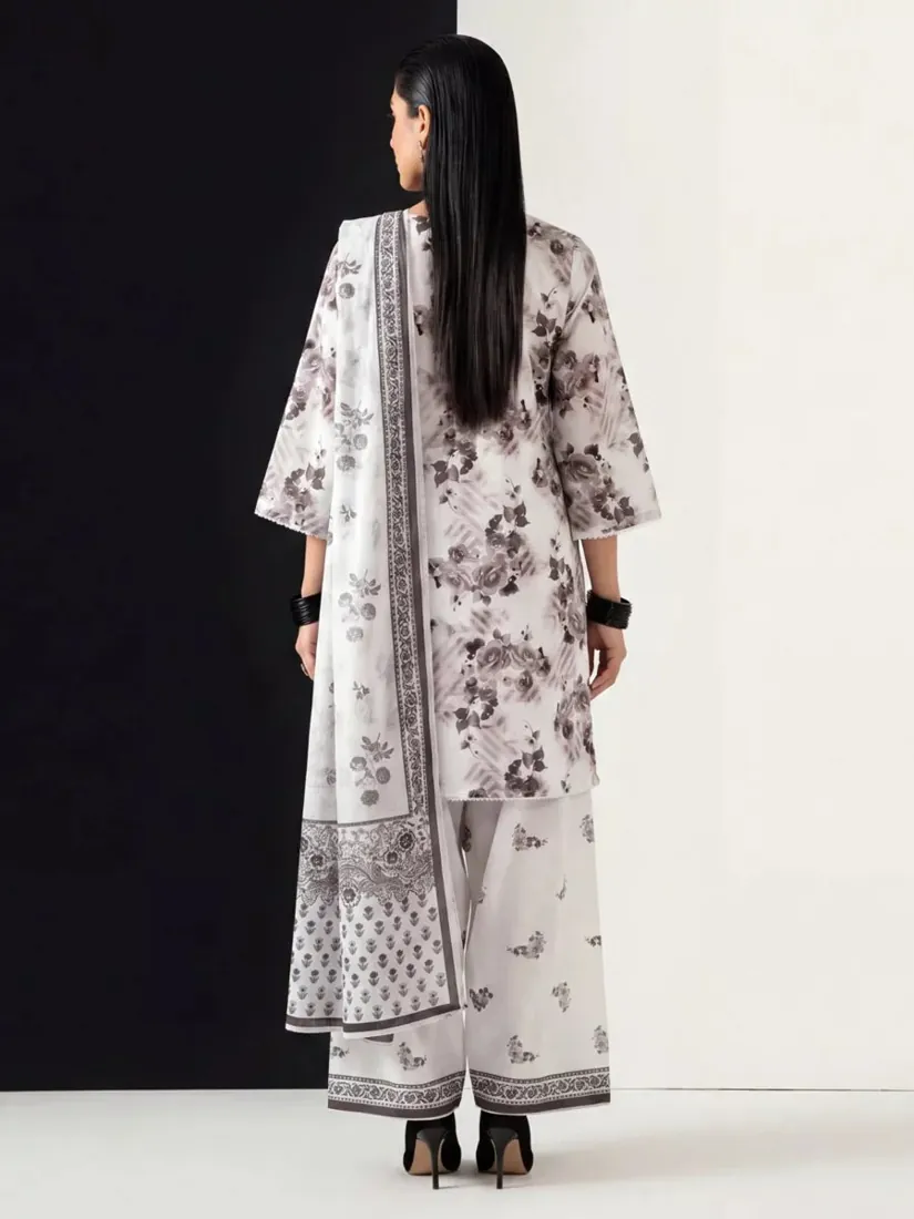 Off-White Printed Silk Lawn 3-Piece Suit - image 2