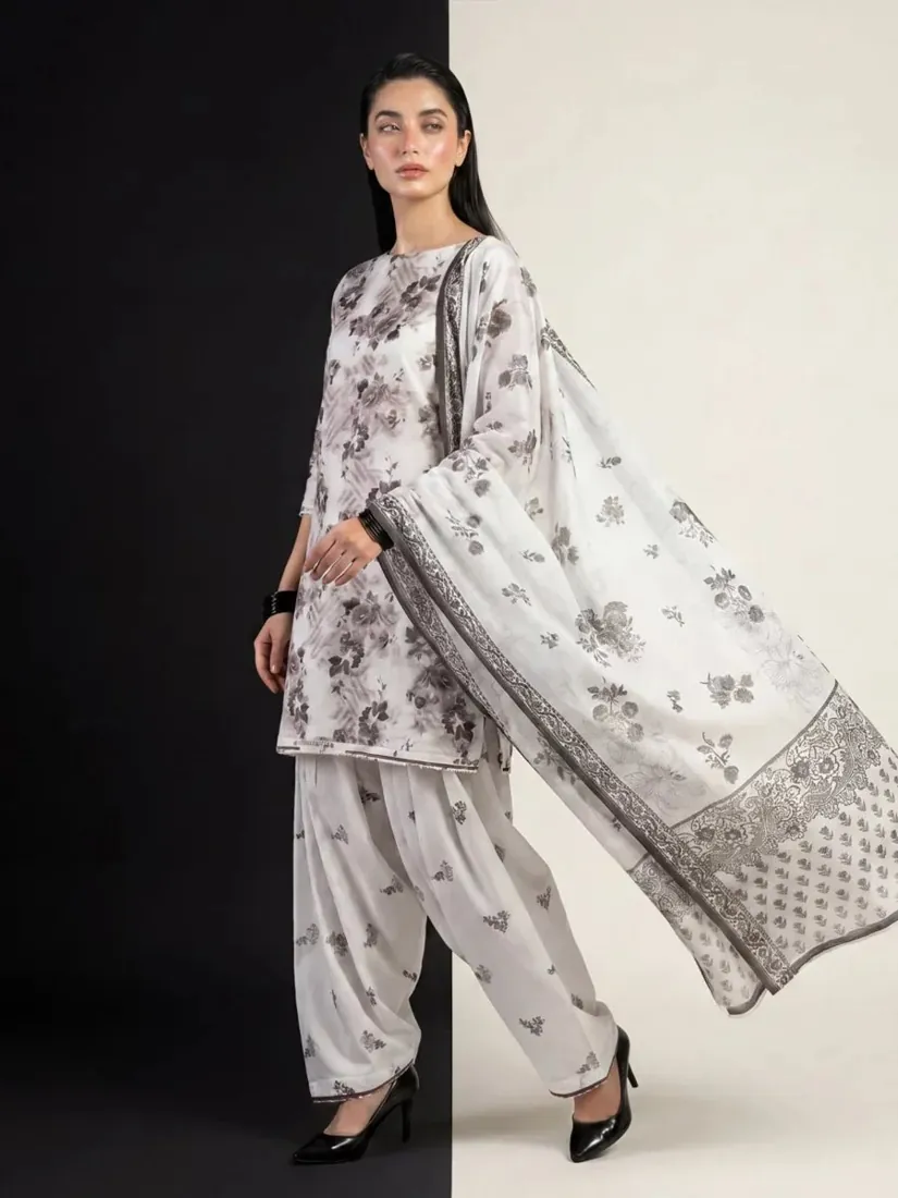 Off-White Printed Silk Lawn 3-Piece Suit - image 3